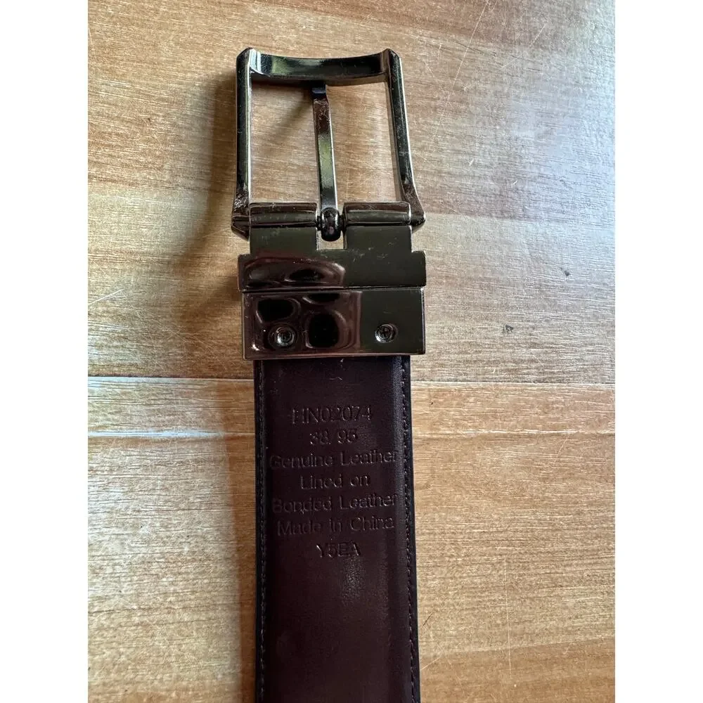 Original Penguin Men's Reversible Leather Belt Black Brown, Silver Buckle